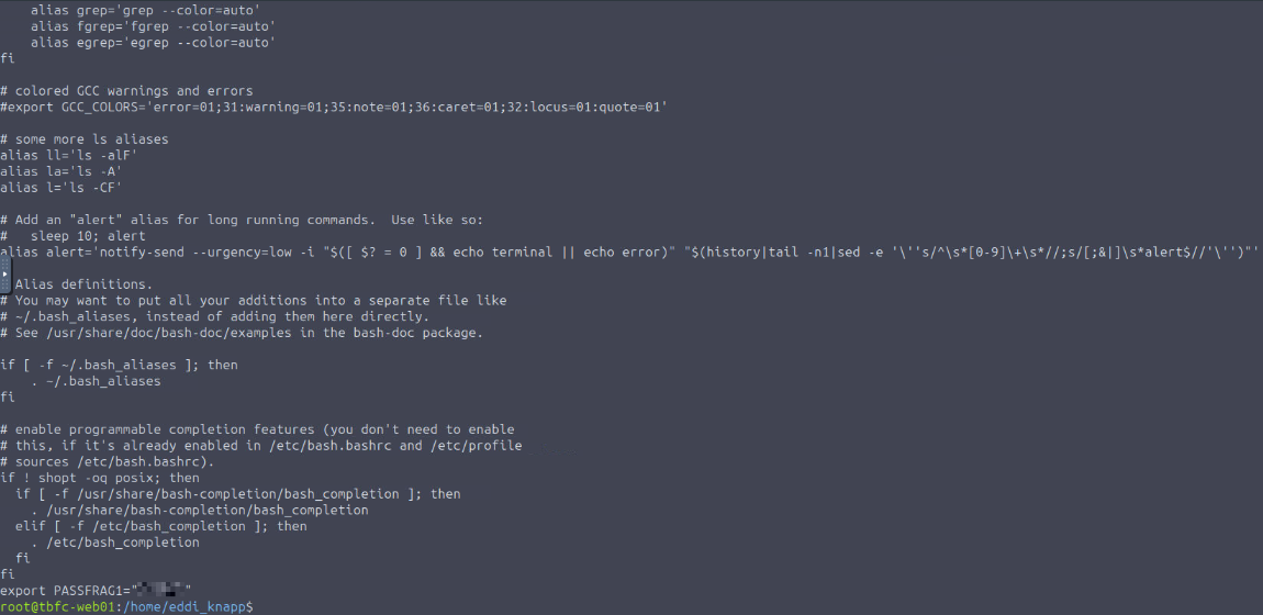 Finding First Fragment in Bashrc